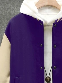 Manfinity Men 1pc Floral & Letter Graphic Striped Trim Drop Shoulder Varsity Jacket - Purple - View 5