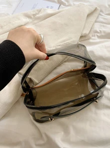 透明化妆包拉链时尚防水化妆品收纳包化妆收纳袋迷你袋旅行小化妆盒配件化妆架刷子包化妆容器化妆包旅行必需品女士配件旅行用品 - 卡其色 - 查看 3