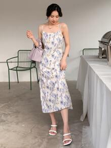 DAZY 滿版印花吊帶連衣裙 - 藍白色 - 查看 6