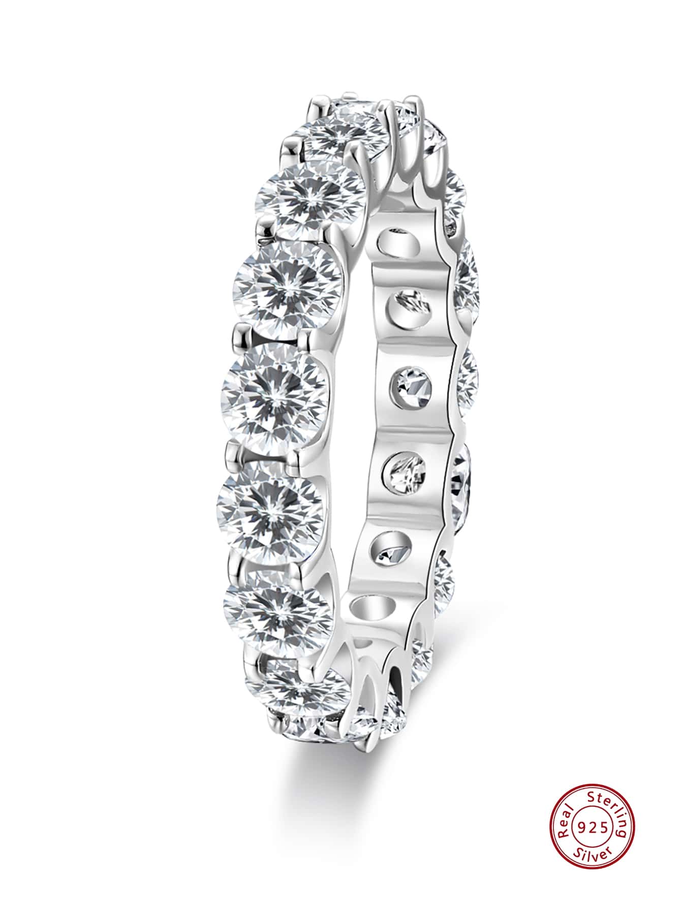 1入組充分永恆環適合女士925純銀全面4mm圓形切方晶鋯石方晶鋯石週年紀念日婚戒首飾類禮物