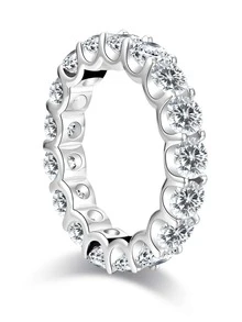 1入組充分永恆環適合女士925純銀全面4mm圓形切方晶鋯石方晶鋯石週年紀念日婚戒首飾類禮物 - 銀色 - 查看 3