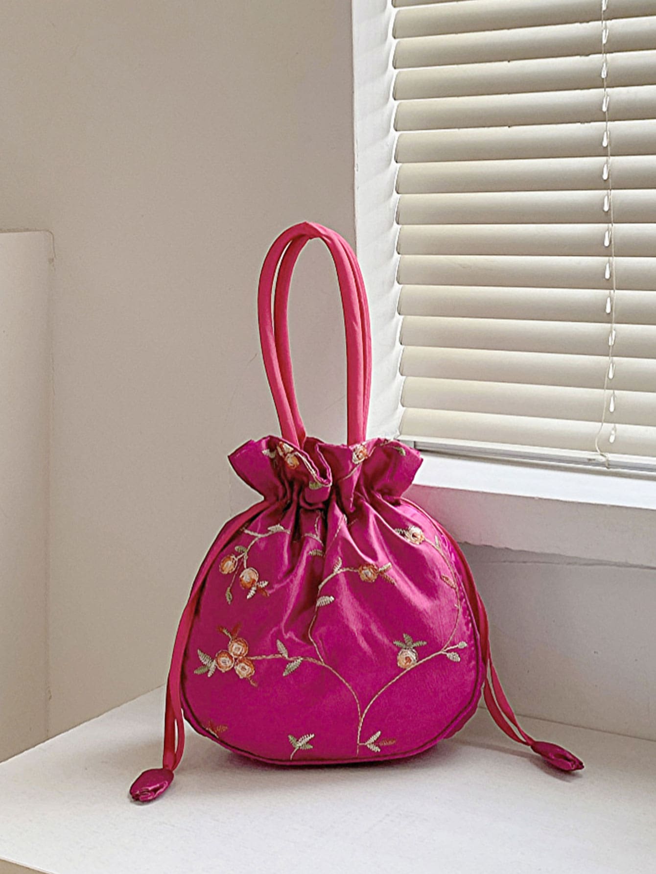 Mini Nữ Bucket Túi Tay Cầm Nữ Túi Đựng Điện Thoại Mùa Hè Ví Thêu Chi Tiết - Màu Hồng Tươi - Xem 1