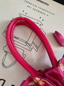 Mini Nữ Bucket Túi Tay Cầm Nữ Túi Đựng Điện Thoại Mùa Hè Ví Thêu Chi Tiết - Màu Hồng Tươi - Xem 7