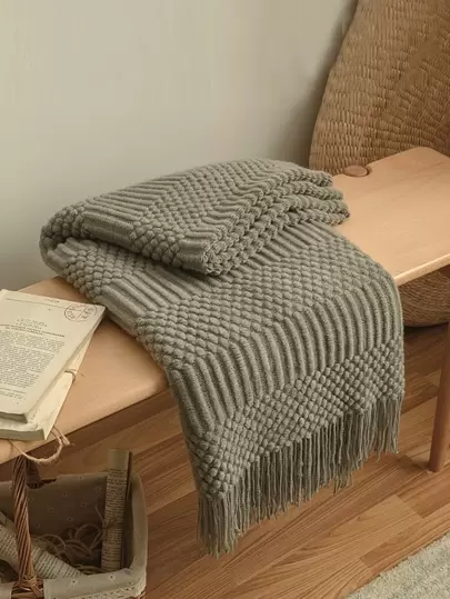 1 件复古风格纯色针织毛毯带流苏、柔软温暖的沙发套、四季床罩、客厅和卧室装饰配件
