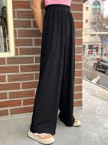 DAZY Solid Elastic Waist Wide Leg Trousers - Black - View 1