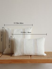 1pc Woven Design Cushion Cover Without Filler - Beige - View 2