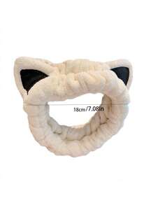 1入組貓耳裝飾沐浴卡通滌綸長毛絨面部化妝頭帶