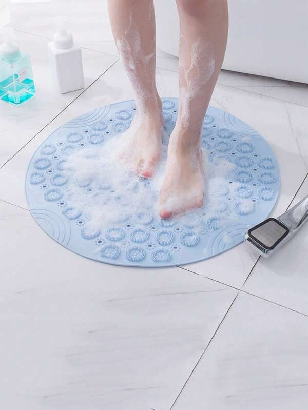 1pc Polyester Antislip Shower Tread Sticker, Minimalist Blue Round Non