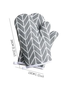 1pc Polyester Heat Insulation Baking Gloves,Minimalistic Grey Chevron Pattern Non-slip Gloves, Kitchen Tool