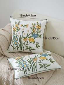 1入組花卉刺繡靠墊套不附帶墊芯