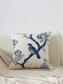 Embroided Bird Pattern Cushion Cover, Without Filler, Suitable For All Seasons