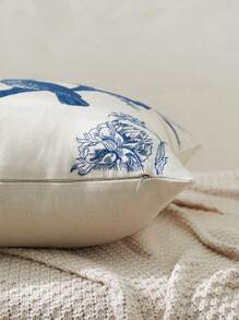 Embroided Bird Pattern Cushion Cover, Without Filler, Suitable For All Seasons