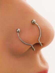 男士不銹鋼鼻環不銹鋼受歡迎穿孔身體鏈禮品適合女士和男士 - 銀色 - 查看 5