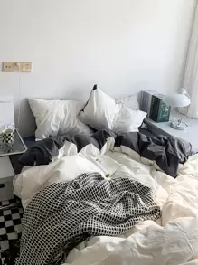 3 件套宿舍卧室白色和灰色床套 - 1 个羽绒被套，2 个枕套，超柔软，可机洗，返校床上用品 - 白色 - 查看 2