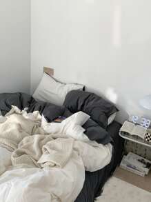 3 件套宿舍卧室白色和灰色床套 - 1 个羽绒被套，2 个枕套，超柔软，可机洗，返校床上用品 - 白色 - 查看 4