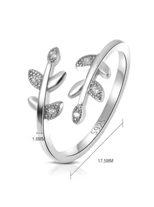 方晶鋯石樹葉裝飾銀袖口婚戒適合女士新娘婚禮精細首飾類