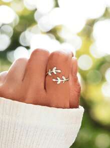 方晶鋯石樹葉裝飾銀袖口婚戒適合女士新娘婚禮精細首飾類