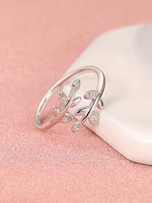 方晶鋯石樹葉裝飾銀袖口婚戒適合女士新娘婚禮精細首飾類