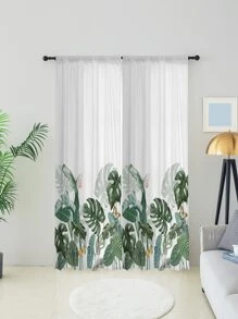 1pc Tropical Pattern Curtain, Modernist Polyester Blackout Curtain For Bedroom - Multicolor - View 1