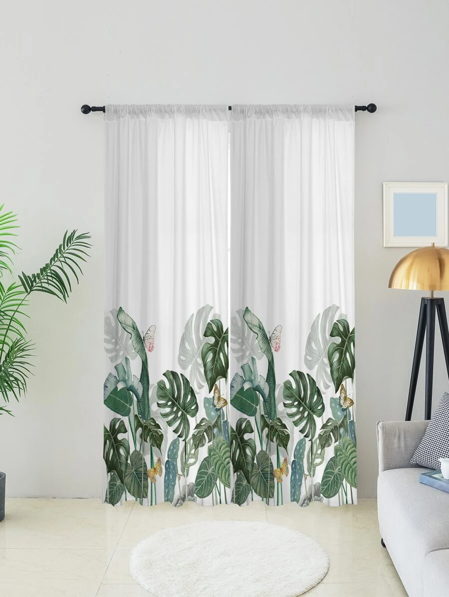1pc Tropical Pattern Curtain, Modernist Polyester Blackout Curtain For Bedroom - Multicolor - View 1