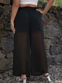 Celure Plus Paperbag Waist Belted Wide Leg Trousers - Black - View 2