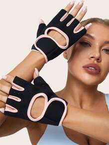 1pair Half-Finger Gloves Gym Accessories - Pink - View 6