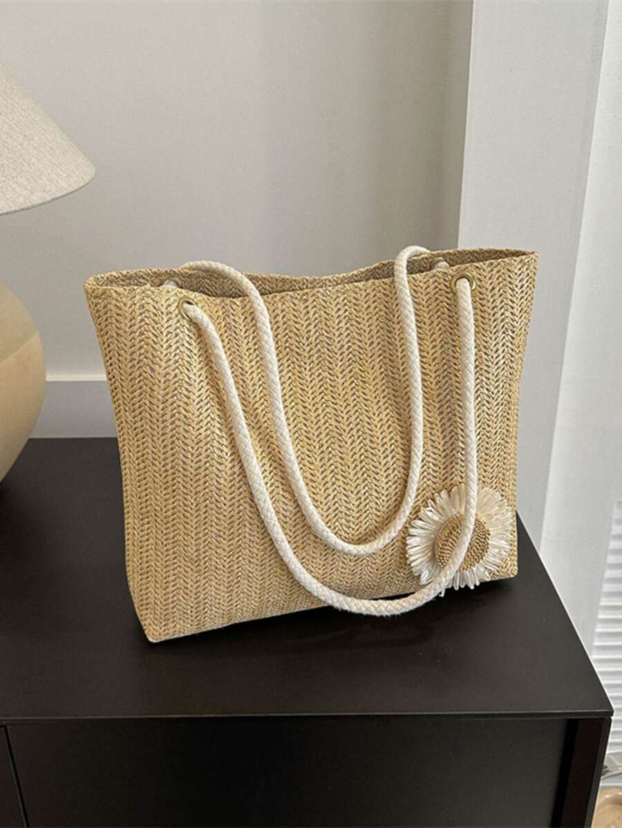 Túi đeo vai dệt sức chứa lớn dành cho nữ, Túi xách thời trang hợp thời trang mới 2024, Túi tote giản dị và sành điệu