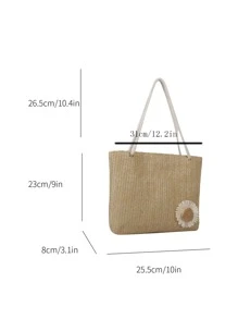 Túi đeo vai dệt sức chứa lớn dành cho nữ, Túi xách thời trang hợp thời trang mới 2024, Túi tote giản dị và sành điệu - Màu Khaki - Xem 6