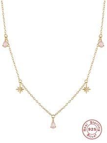 1 件 925 纯银水滴星形吊坠银项链女士精美珠宝 - 金色 - 查看 2