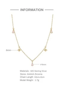 1 件 925 纯银水滴星形吊坠银项链女士精美珠宝 - 金色 - 查看 3