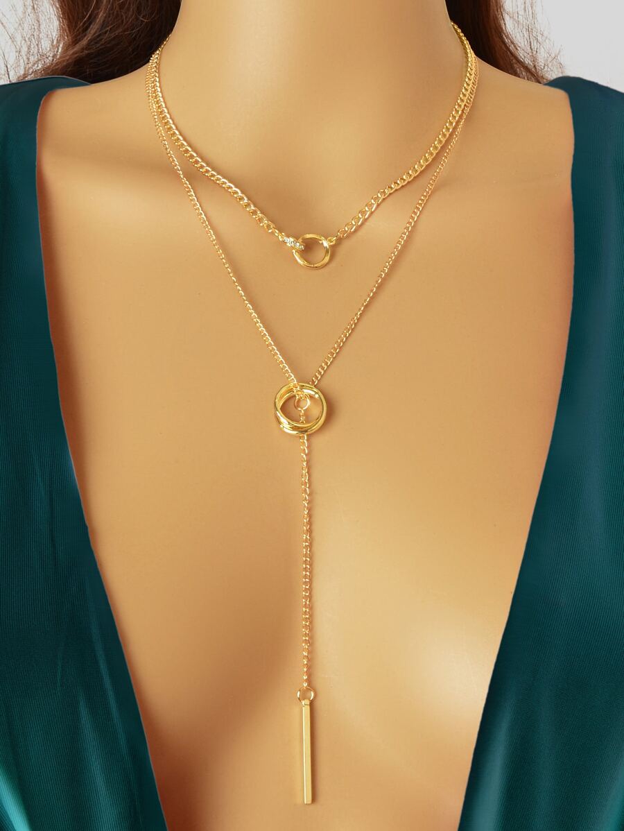 Geometric Charm Y Lariat Necklace - Yellow Gold - View 1