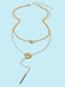 Geometric Charm Y Lariat Necklace - Yellow Gold - View 2