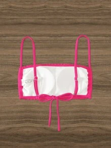 素色比基尼泳裝上衣 - 玫紅色 - 查看 2