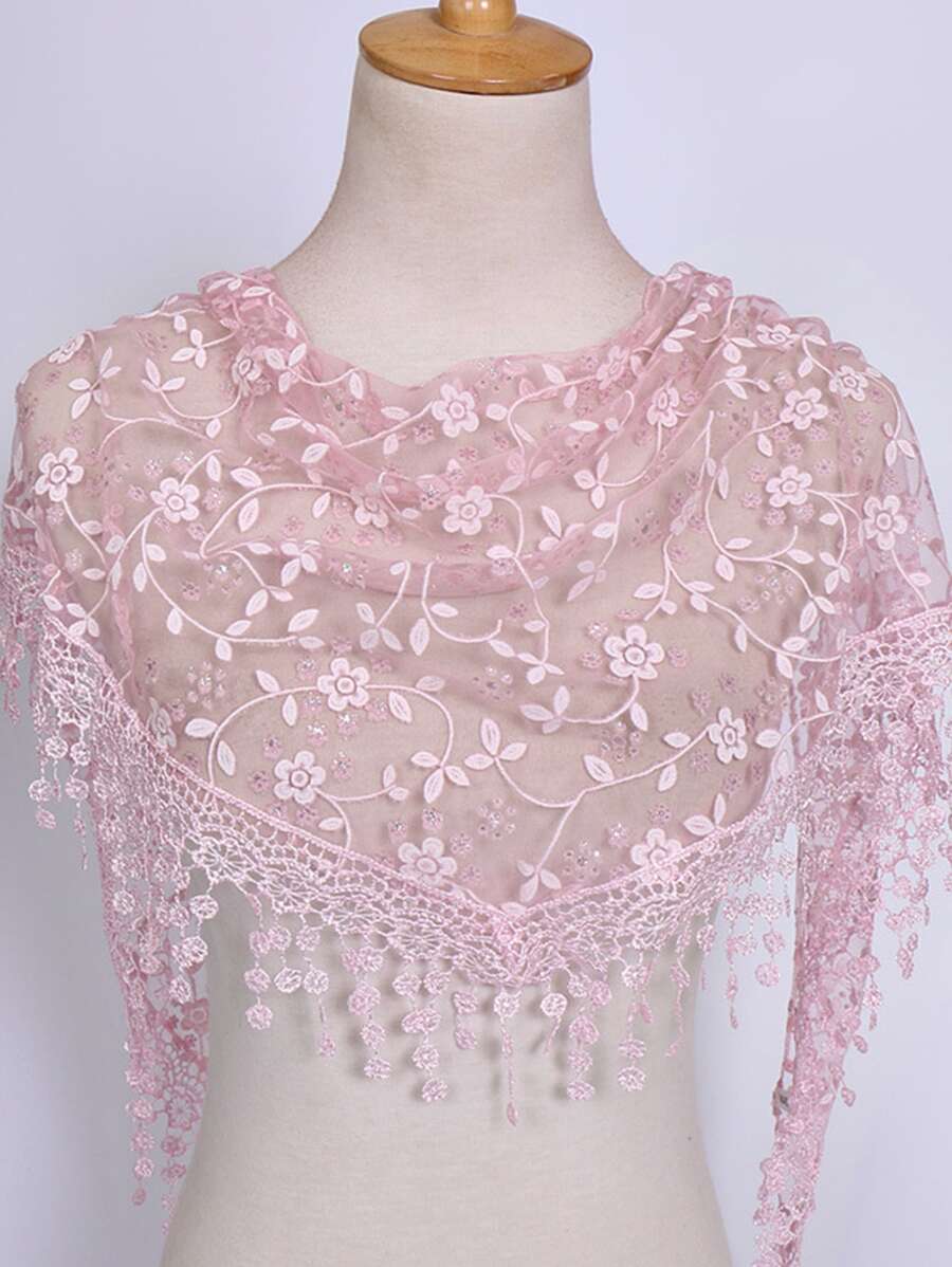 1 Khăn quàng cổ tam giác ren hoa thời trang dành cho nữ 40*130, khăn trùm đầu/khăn choàng nhẹ thoáng khí có tua rua