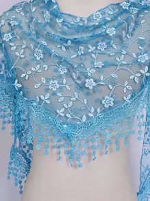 1pc Women Flower Pattern Fringe Fashion Triangular Scarf For Daily Life Boho Bandana,Hair Band,Head Band Ideal For Dressing Up Your Look - Blue - View 3