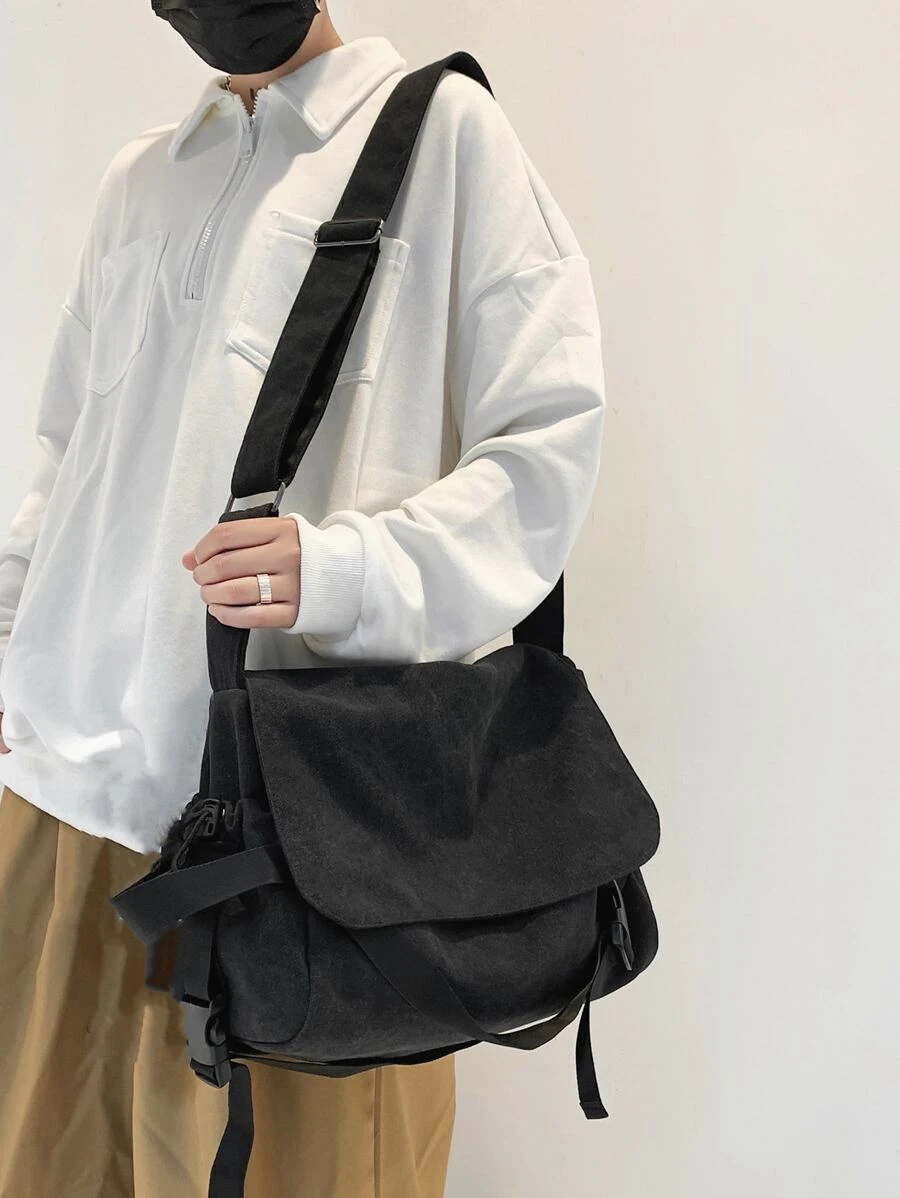 Flap Messenger Bag Casual Black - Black - View 1