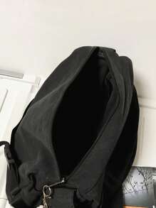 Flap Messenger Bag Casual Black - Black - View 3