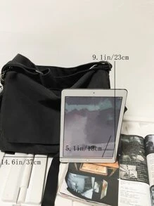 Flap Messenger Bag Casual Black - Black - View 4