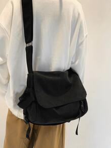 Flap Messenger Bag Casual Black - Black - View 5
