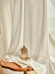 1入組素色紗簾創意滌綸濾光隱私透明窗簾 - 白色 - 查看 1