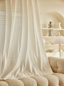 1入組素色紗簾創意滌綸濾光隱私透明窗簾 - 白色 - 查看 5