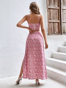 SHEIN Frenchy Ditsy Floral Cami Top & Split Thigh Skirt