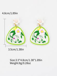 Flower Print Drop Earrings - Multicolor - View 6