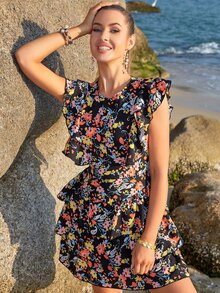 Eilly Bazar 滿版印花荷葉邊連衣裙 - 彩色 - 查看 5