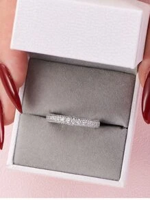 AIHUASI 1入組真925純銀永恆結婚戒指適合女士方晶鋯石精細首飾類 - 銀色 - 查看 7