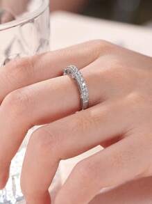 AIHUASI 1入組真925純銀永恆結婚戒指適合女士方晶鋯石精細首飾類 - 銀色 - 查看 8