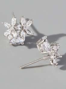 A Pair Of Elegant, Fashionable And Exquisite 925 Silver Artificial Twin Flower Earrings For Ladies To Attend The Banquet And Show Their Elegant. - Silver - View 2