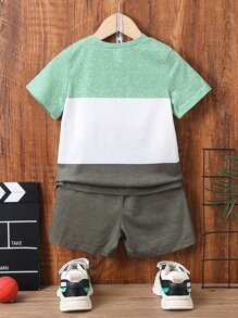 SHEIN Toddler Boys Letter Graphic Colourblock Tee & Shorts - Multicolor - View 2
