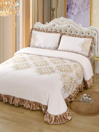 3pcs Polyester Bedspread Set, European Style, Versatile Bedcover, 1 Bedcover + 2 Pillow Shams