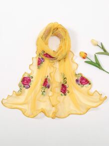 1個花卉刺繡領巾,彈性和褶邊設計,適合女性 - 彩色 - 查看 1